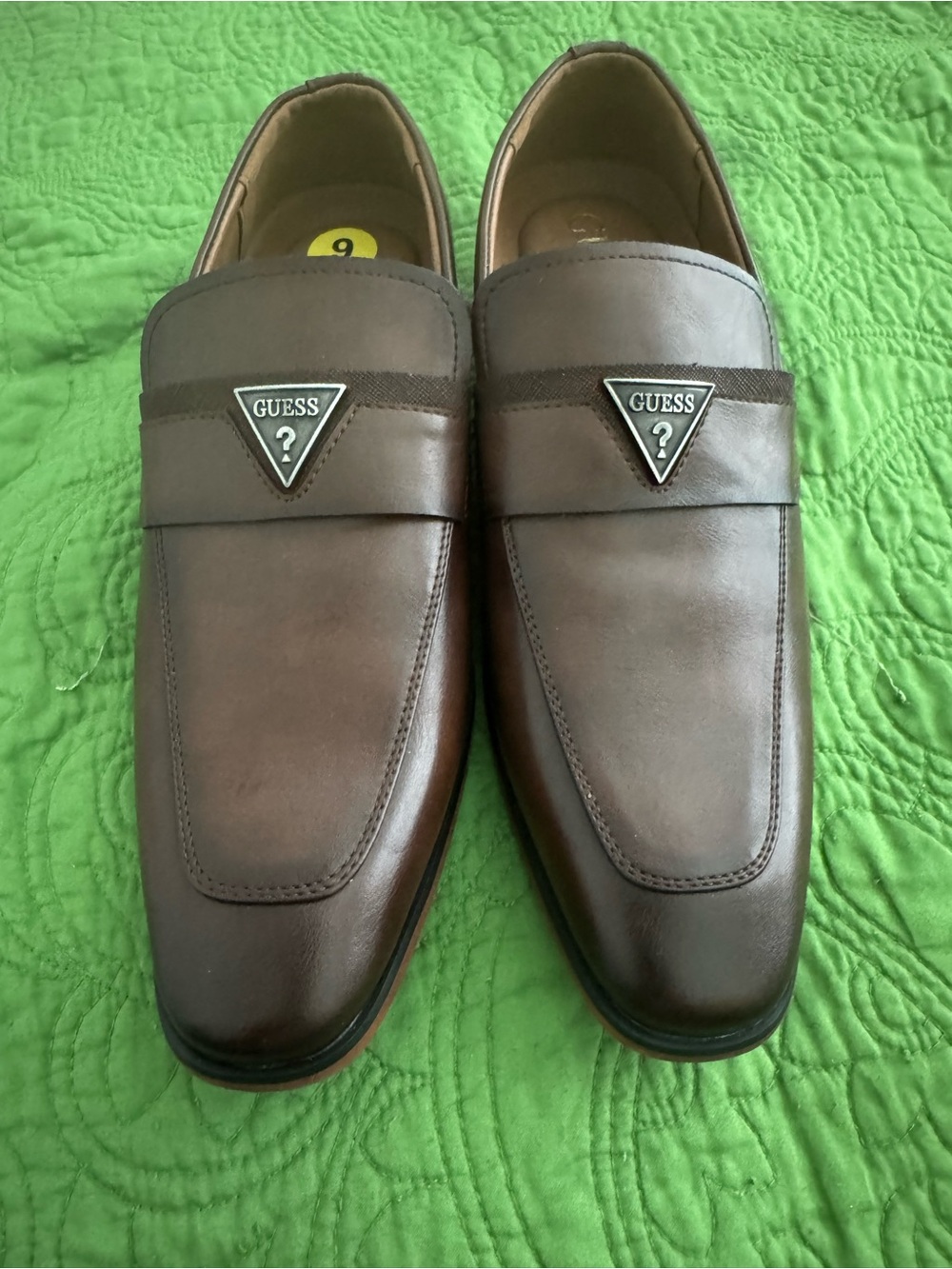GUESS Men’s Dark Brown Leather Slip-On Loafers with Logo Emblem